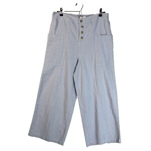 O'neill‎ Pants W's M Wide Leg Linen/Cotton Blue Cargo Cropped Beach Surf 90s Y2K